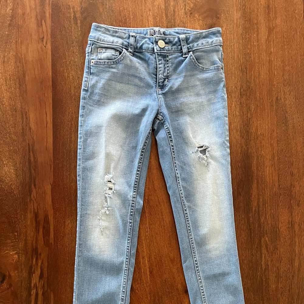 Justice Mid Rise Super Skinny Denim, Size 12, Light Denim
